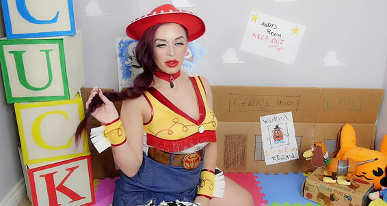 Cosplay masturbation with busty beauty
