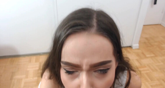 Girl in school uniform fucks herself in the ass
